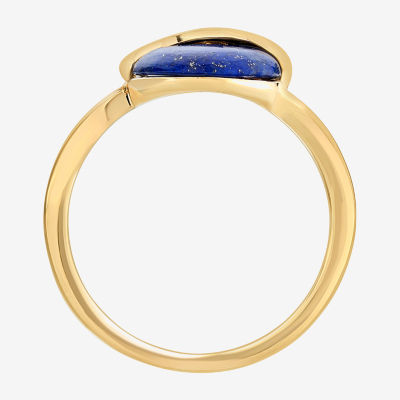 Enchanted Disney Fine Jewelry Womens Lab Created Blue Lapis 14K Gold Over Silver Oval Princess Moana Side Stone Solitaire Cocktail Ring