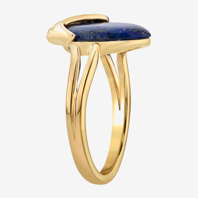 Enchanted Disney Fine Jewelry Womens Lab Created Blue Lapis 14K Gold Over Silver Oval Princess Moana Side Stone Solitaire Cocktail Ring