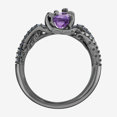 Enchanted Disney Fine Jewelry Womens 1/10 CT. T.W. Lab Created Purple Amethyst Sterling Silver Ursula Crossover Side Stone Cocktail Ring