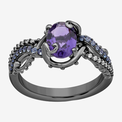 Enchanted Disney Fine Jewelry Womens 1/10 CT. T.W. Lab Created Purple Amethyst Sterling Silver Ursula Crossover Side Stone Cocktail Ring