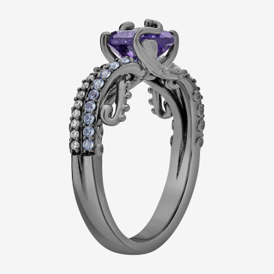 Enchanted Disney Fine Jewelry Womens 1/10 CT. T.W. Lab Created Purple Amethyst Sterling Silver Ursula Crossover Side Stone Cocktail Ring