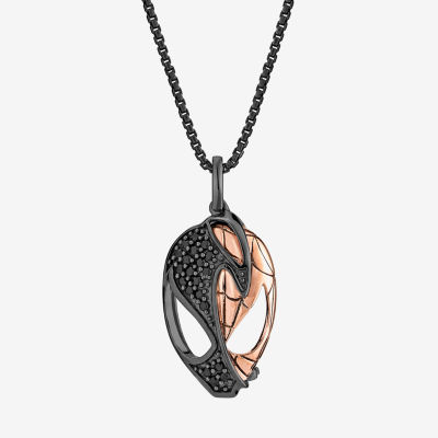 Marvel Fine Jewelry Womens 1/6 CT. T.W. Natural Black Diamond 14K Rose Gold Over Silver Sterling Silver Pear Spiderman Venom Pendant Necklace