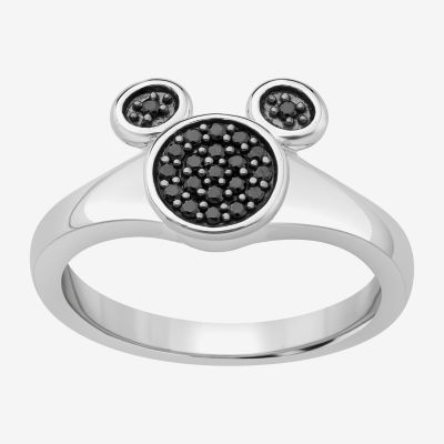 Disney Jewels Collection Womens 1/6 CT. T.W. Natural Black Diamond Sterling Silver Mickey and Friends Mouse Clubhouse Cocktail Ring