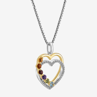 Marvel Fine Jewelry Womens 1/10 CT. T.W. Genuine Multi Color Stone 14K Gold Over Silver Sterling Silver Heart Guardians of the Galaxy Pendant Necklace