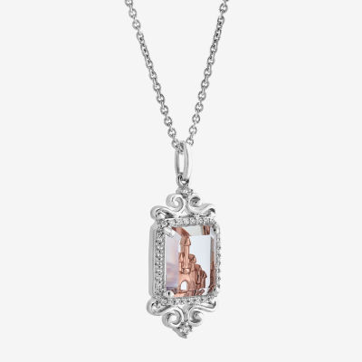 Enchanted Disney Fine Jewelry Womens 1/6 CT. T.W. Genuine White Quartz 14K Rose Gold Over Silver Princess Pendant Necklace