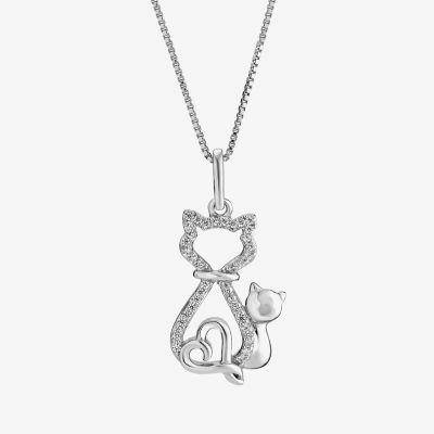 Hallmark Diamonds Cat Womens 1/10 CT. T.W. Natural White Diamond Sterling Silver Heart Pendant Necklace