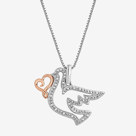 Hallmark Diamonds Dove Womens Diamond Accent Natural White Diamond 14K Two Tone Gold Over Silver Heart Pendant Necklace, One Size