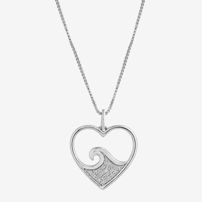 Enchanted Disney Fine Jewelry Womens 1/10 CT. T.W. Natural White Diamond Sterling Silver Heart Pendant Necklaces