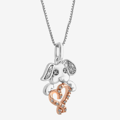 Hallmark Diamonds Puppy Womens Natural White Diamond 14K Two Tone Gold Over Silver Heart 18 Inch Pendant Necklace