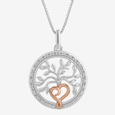 Hallmark Diamonds Tree Of Life Womens Diamond Accent Natural White Diamond 14K Two Tone Gold Over Silver Heart Round Pendant Necklace