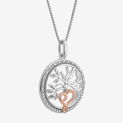 Hallmark Diamonds Tree Of Life Womens Diamond Accent Natural White Diamond 14K Two Tone Gold Over Silver Heart Round Pendant Necklace