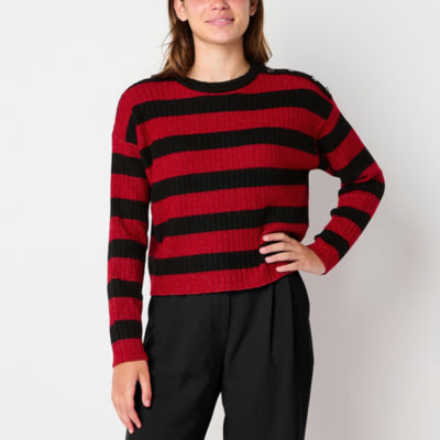 by&by Juniors Womens Crew Neck Long Sleeve Striped Pullover
