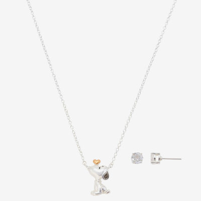 Womens Cubic Zirconia Pure Silver Over Brass Peanuts Snoopy 2-pc. Jewelry Set