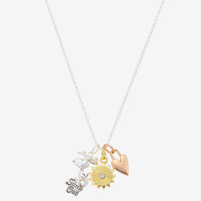 Womens Crystal 10K Gold Over Brass 10K Rose Gold Over Silver Heart 16 Inch Pendant Necklace