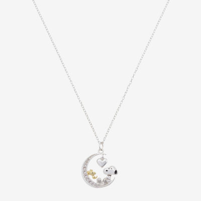 Womens Cubic Zirconia 10K Gold Over Brass Pure Silver Over Brass Heart Moon 16 Inch Pendant Necklace