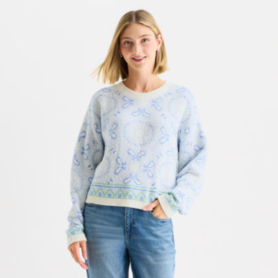 Arizona Juniors Womens Crew Neck Long Sleeve Paisley Pullover
