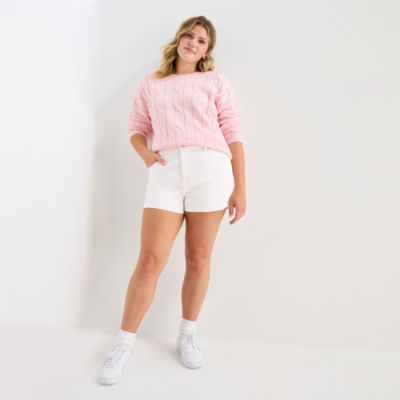 Arizona Womens High Rise Juniors Plus Denim Short