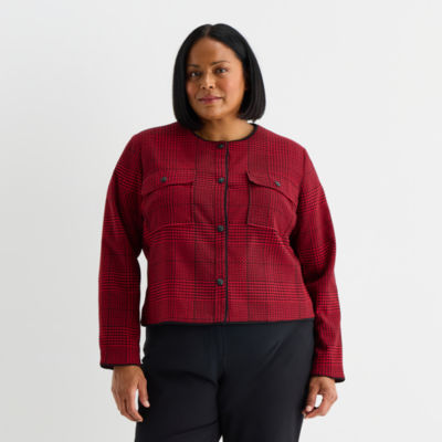 Liz Claiborne Womens Plus Lightweight Cropped Jacket, Color: Rumba