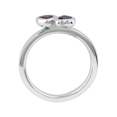 Personally Stackable Genuine Amethyst Sterling Silver Double-Heart Ring