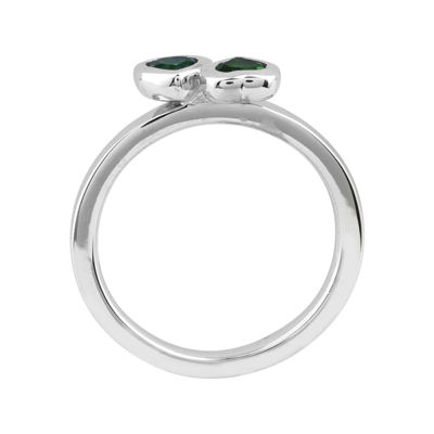 Personally Stackable Lab-Created Emerald Sterling Silver Double-Heart Ring