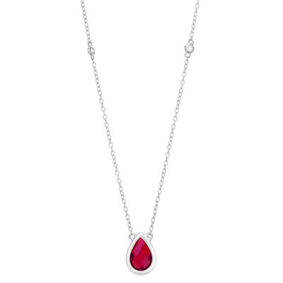 Womens Red Lab Created Ruby Sterling Silver Pendant Necklace