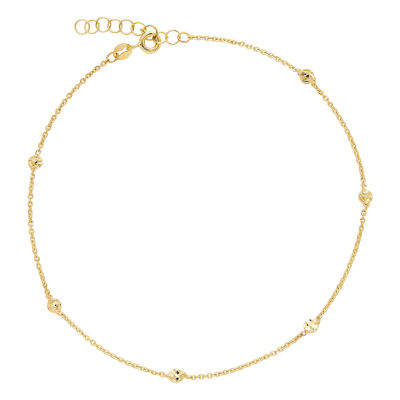 Made in Italy Womens 14K Gold 10 Inch Solid Bead Ankle Bracelet