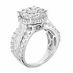 Womens 2 CT. T.W. Genuine White Diamond 10K White Gold Round Side Stone Halo Engagement Ring