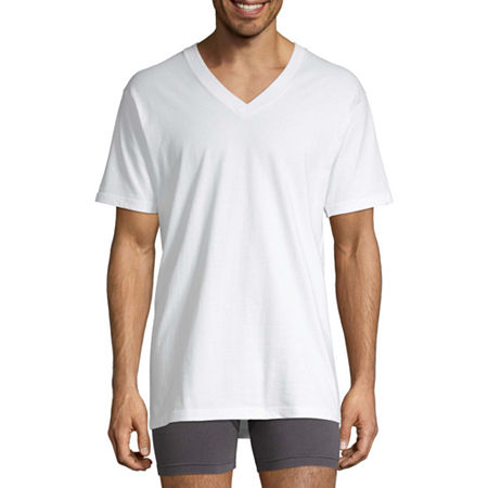 Stafford Heavyweight Mens 4 Pack Short Sleeve V Neck T-Shirt Big and Tall, 4x-large Tall, White