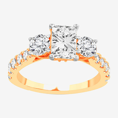 Modern Bride Love Lives Forever (h-i / Si1-si2) Womens 2 Ct. T.w. Lab Grown White Diamond 10k Gold 3-stone Engage In Yellow