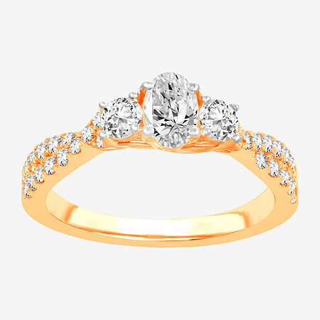 Modern Bride Love Lives Forever (h-i / Si1-si2) Womens 1 Ct. T.w. Lab Grown White Diamond 10k Gold Oval 3-stone E In Gold