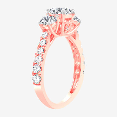 Love Lives Forever (H-I / Si1-Si2) Womens 2 CT. T.W. Lab Grown White Diamond 10K Gold Round 3-Stone Engagement Ring