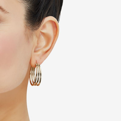 Made in Italy Womens 14K Gold 30mm Round Hoop Earrings