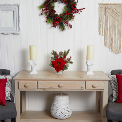 Nearly Natural Poinsettia Pine Berry Christmas Tabletop Decor