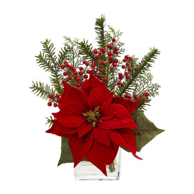 Nearly Natural Poinsettia Pine Berry Christmas Tabletop Decor