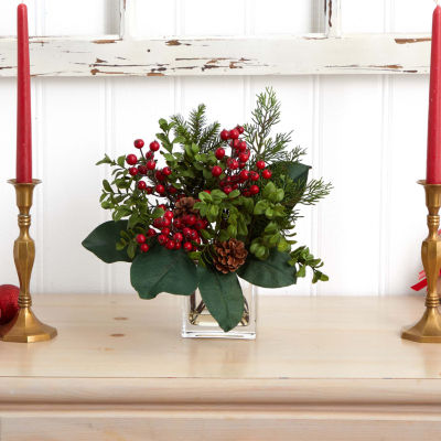 Nearly Natural Berry; Pine And Boxwood Christmas Tabletop Decor