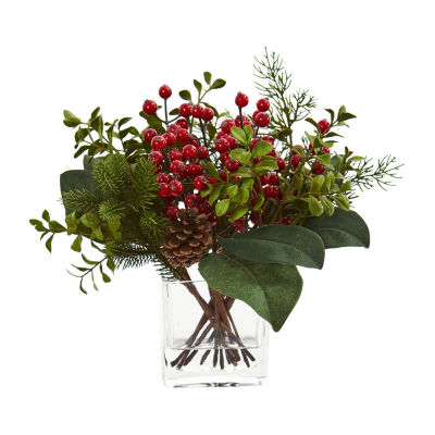 Nearly Natural Berry; Pine And Boxwood Christmas Tabletop Decor