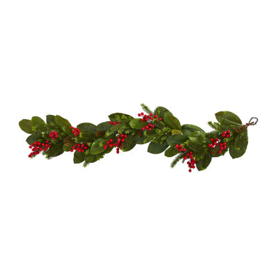 Nearly Natural 5ft. Magnolia Berry Pine Indoor Christmas Garland