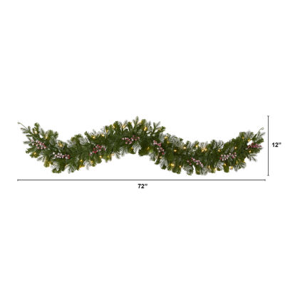 Nearly Natural 6ft. Snow Tipped Christmas With 50 Warm White Led Lights And Berries Pre-Lit Christmas Indoor Garland