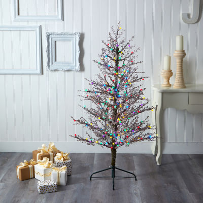 Nearly Natural 5 Foot Frosted Berry Twig With 386 Bendable Branches And 200 Multicolored Gum Ball Led Lights Pre-Lit Christmas Tree