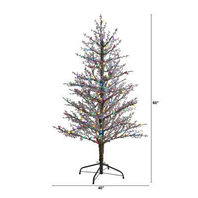 Nearly Natural 5 Foot Frosted Berry Twig With 386 Bendable Branches And 200 Multicolored Gum Ball Led Lights Pre-Lit Christmas Tree