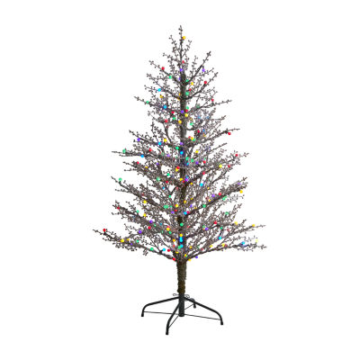 Nearly Natural 5 Foot Frosted Berry Twig With 386 Bendable Branches And 200 Multicolored Gum Ball Led Lights Pre-Lit Christmas Tree