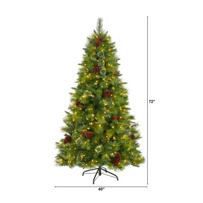 Nearly Natural 6 Foot Mixed Pine With Pine Cones And Berries And 350 Clear Led Lights Pre-Lit Christmas Tree