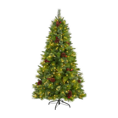 Nearly Natural 6 Foot Mixed Pine With Pine Cones And Berries And 350 Clear Led Lights Pre-Lit Christmas Tree