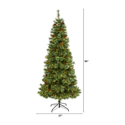 Nearly Natural 7 Foot Pine With Pine Cones And 400 Clear Led Lights Pre-Lit Christmas Tree