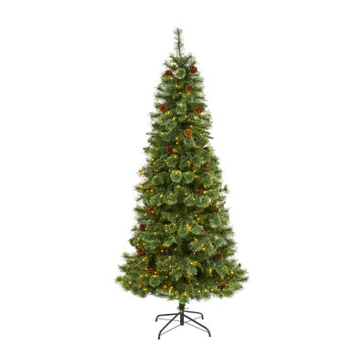 Nearly Natural 7 Foot Pine With Pine Cones And 400 Clear Led Lights Pre-Lit Christmas Tree