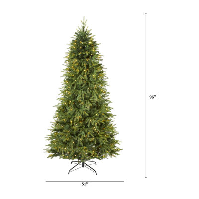 Nearly Natural 8 Foot Natural Look Fir With 3470 Bendable Branches And 700 Clear Led Lights Pre-Lit Christmas Tree