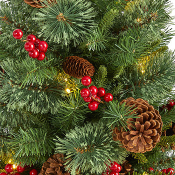 Nearly Natural 5 Foot Pine With Pine Cones And Berries And 150 Clear Led  Lights Pre-Lit Christmas Tree, Color: Green - JCPenney