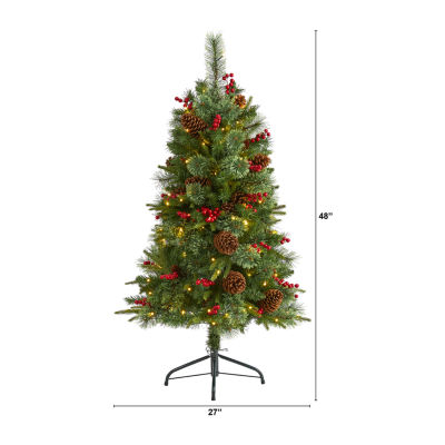 Nearly Natural 4 Foot Pine With Pine Cones And Berries And 150 Clear Led Lights Pre-Lit Christmas Tree