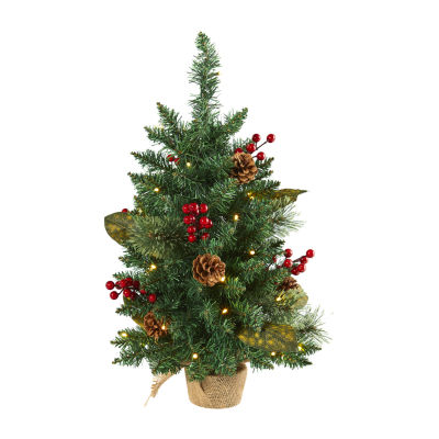 Nearly Natural 2 Foot Pine Withe Pinecones And Berries And 86 Bendable Branches And 35 Led Lights Pre-Lit Christmas Tree