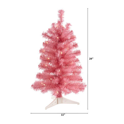 Nearly Natural 2 Foot With 72 Bendable Branches And 35 Led Lights Pre-Lit Pink Christmas Tree